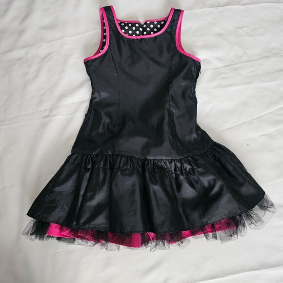 Bonnie Jean Kids Girls Black White Polka Dot Pink Trim Drop Waist Dress Size 10 - Picture 6 of 12